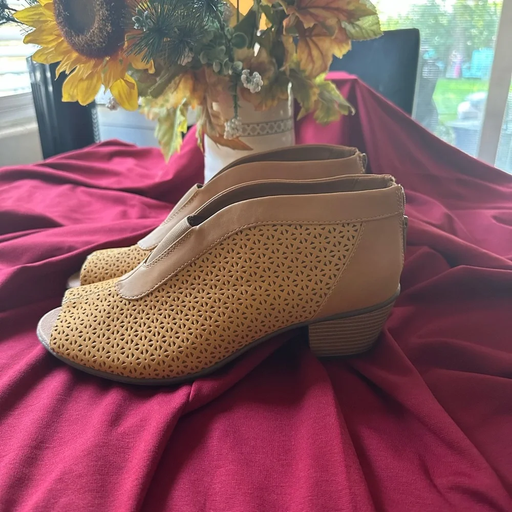 Earth Yellow Perforated Open-Toe Ankle Booties